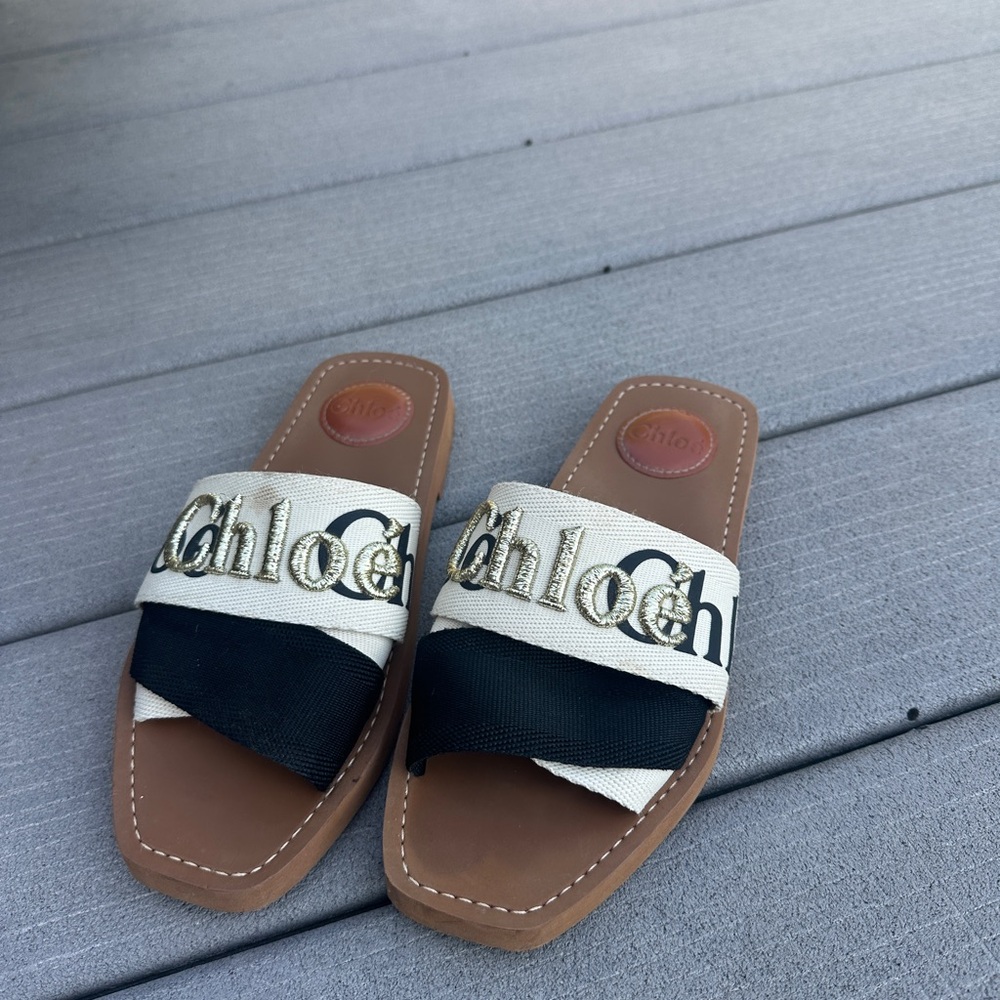 Chloe Black and Cream Slide Sandals
